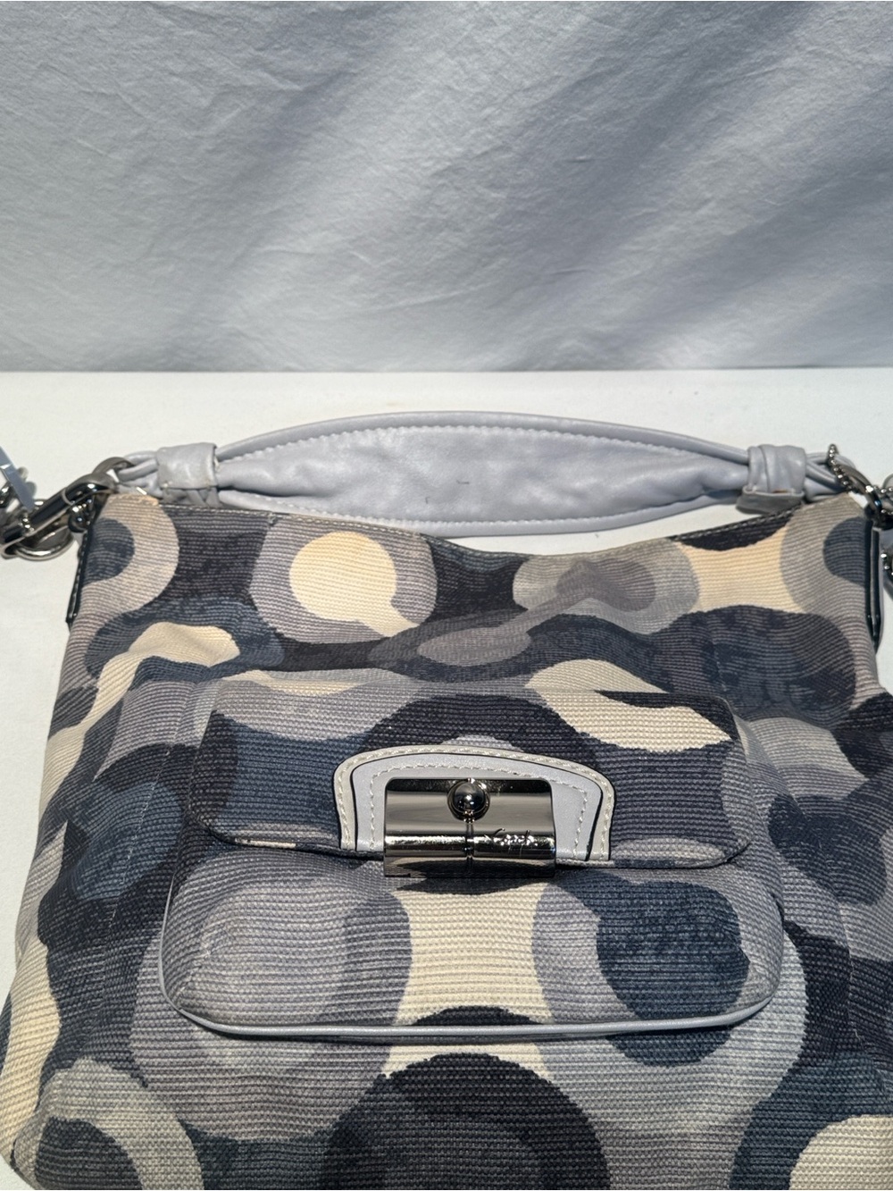 Coach Blue & White Signature Chain-Detail Hobo - Picture 5 of 14